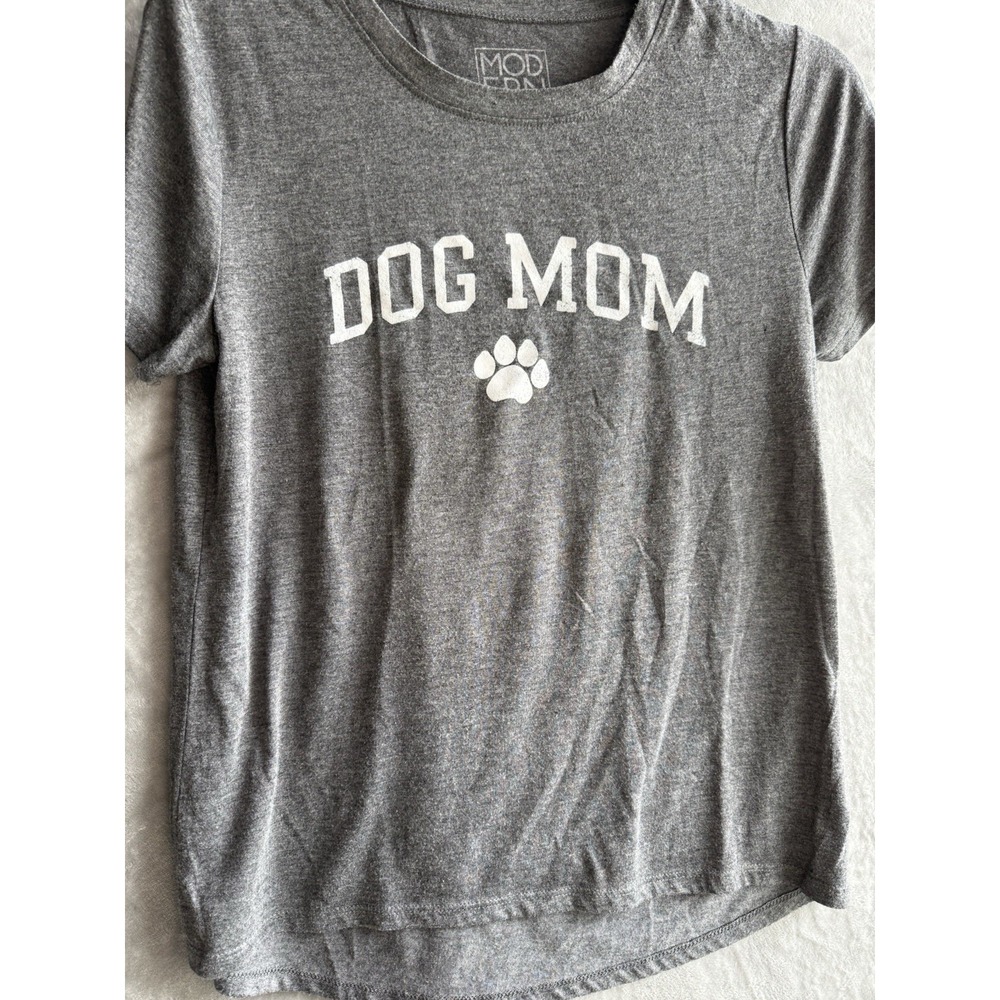 Modern Lux M Gray Knit Crew Neck Short Sleeve Dog Mom Paw Print Graphic T-Shirt
